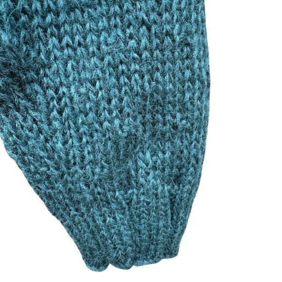 Lizwear Vintage 80s 90s Hand-Knitted Teal Wool Blend Cable‎ Knit Crop Sweater SP - Picture 6 of 11